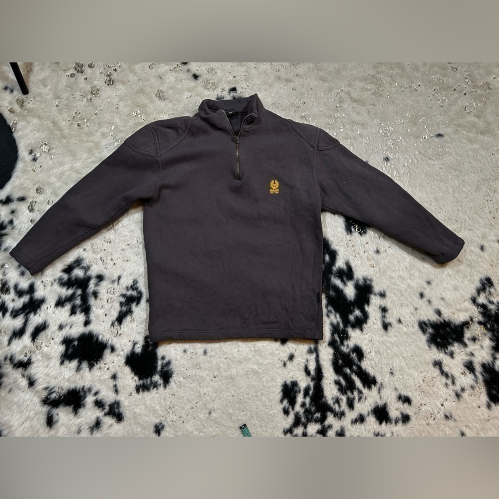 BELSTAFF Girl’s Brown Gold Logo Quarter Zip Pullover Sweatshirt Size 12